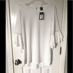 🆕🔥LILDY CROCHET ACCENT TUNIC SUPER CUTE&SILKY&STYLISH!BELL SLEEVES SO CHIC-NWT